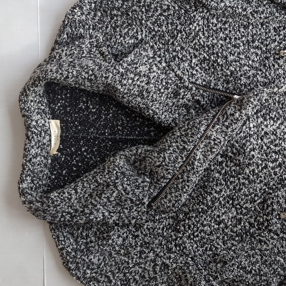 Elodie Asymmetrical Zip Tweed Look Collared Moto Jacket MEDIUM Black White - Picture 7 of 16